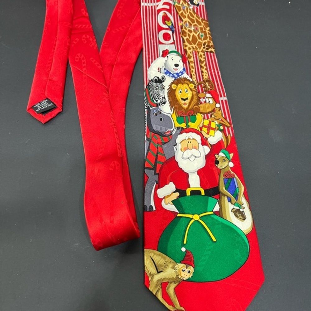 Vintage Hallmark Yule Tie Greetings Red Christmas Silk Necktie